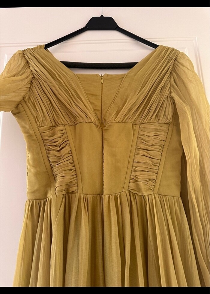 Yağ yeşili abiye elbise - Görsel 5