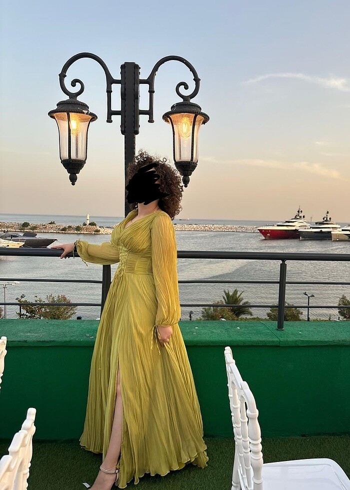 Yağ yeşili abiye elbise - Görsel 2