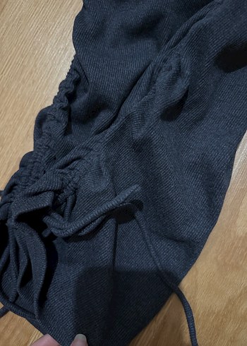 Gri Kısa Kollu fitilli elbise - Görsel 5