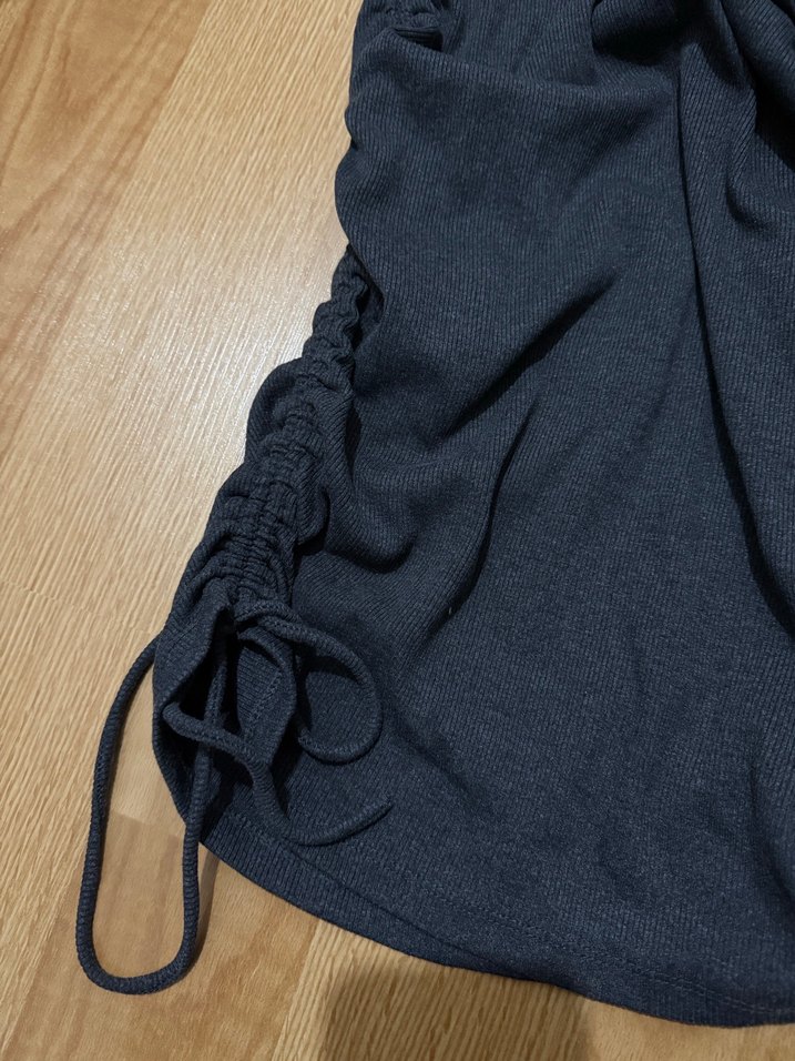 Gri Kısa Kollu fitilli elbise - Görsel 4