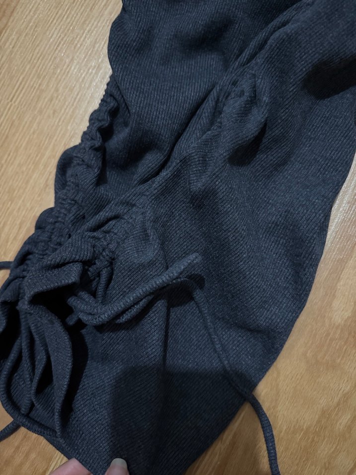 Gri Kısa Kollu fitilli elbise - Görsel 5