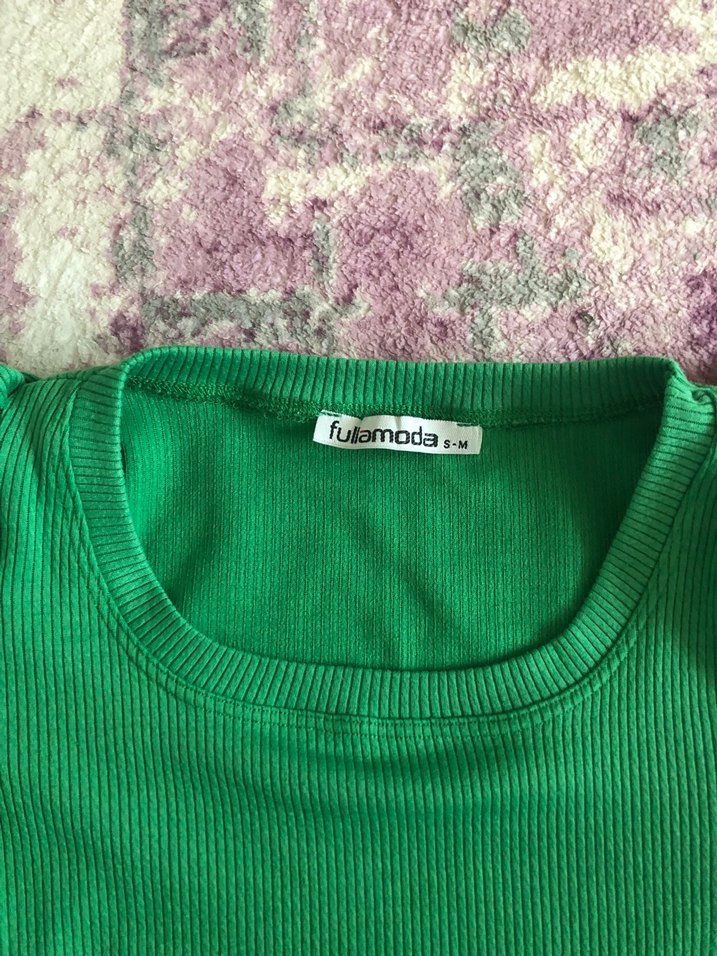 Balon kol Yeşil Kısa Kollu crop / bluz - Görsel 4