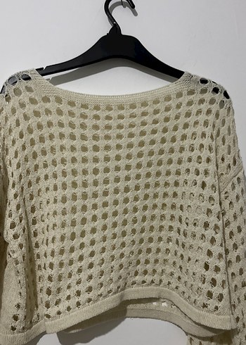 Kadın Beyaz Dantel Detaylı Triko Kazak - Görsel 3