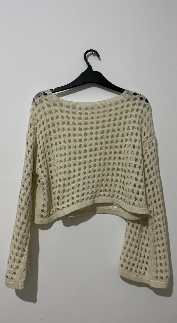 Kadın Beyaz Dantel Detaylı Triko Kazak - Görsel 2