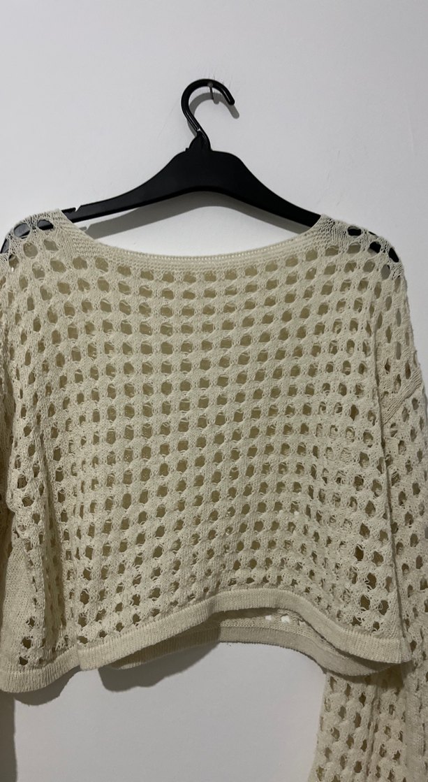 Kadın Beyaz Dantel Detaylı Triko Kazak - Görsel 3