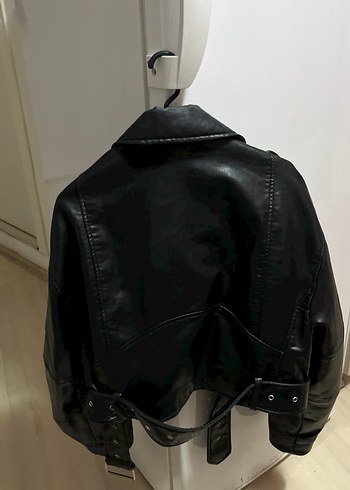 Kadın Siyah Deri Biker Ceket - Görsel 5