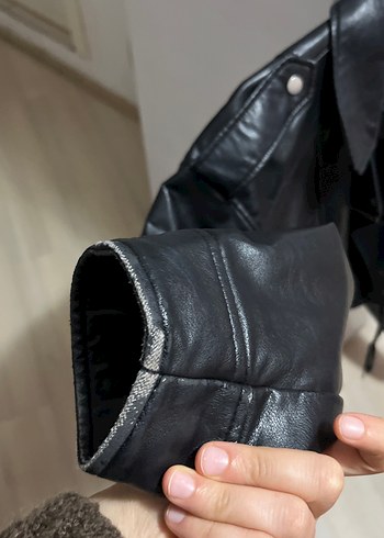 Kadın Siyah Deri Biker Ceket - Görsel 4