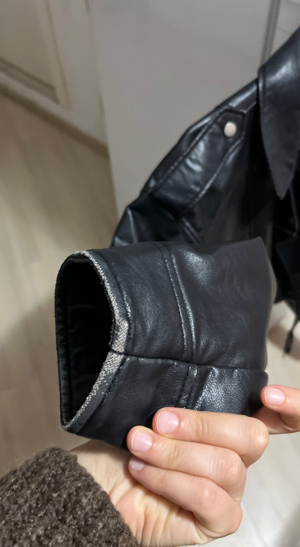 Kadın Siyah Deri Biker Ceket - Görsel 4