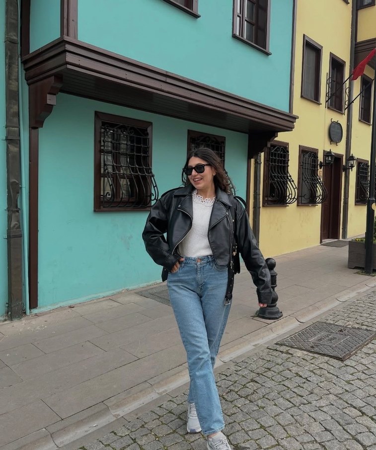 Kadın Siyah Deri Biker Ceket - Görsel 2