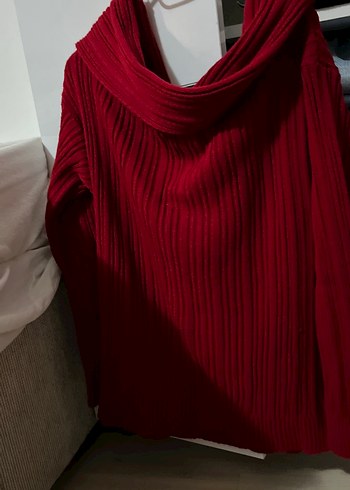 Kadın Kırmızı Yüksek Yakalı Salaş Triko - Görsel 4