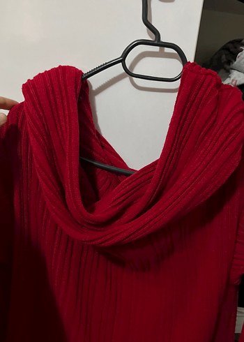 Kadın Kırmızı Yüksek Yakalı Salaş Triko - Görsel 3