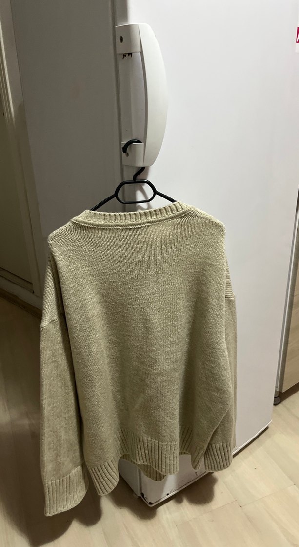 Bej Yüksek Yaka Örgü Kadın Kazak - Görsel 4