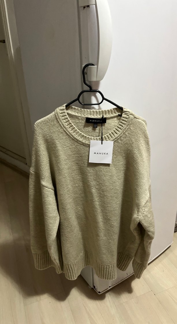 Bej Yüksek Yaka Örgü Kadın Kazak - Görsel 2