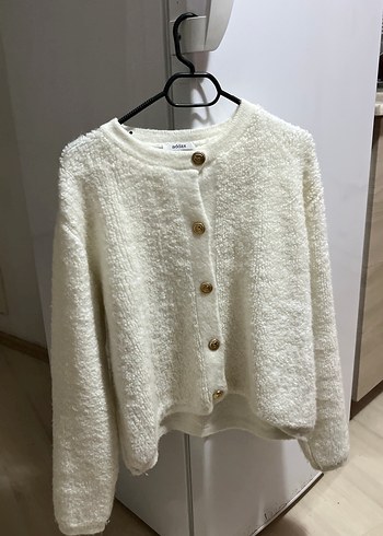 Düğmeli Beyaz Kadın Triko Kazak - Görsel 2