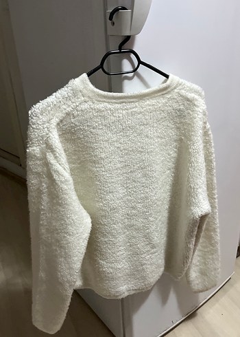 Düğmeli Beyaz Kadın Triko Kazak - Görsel 4