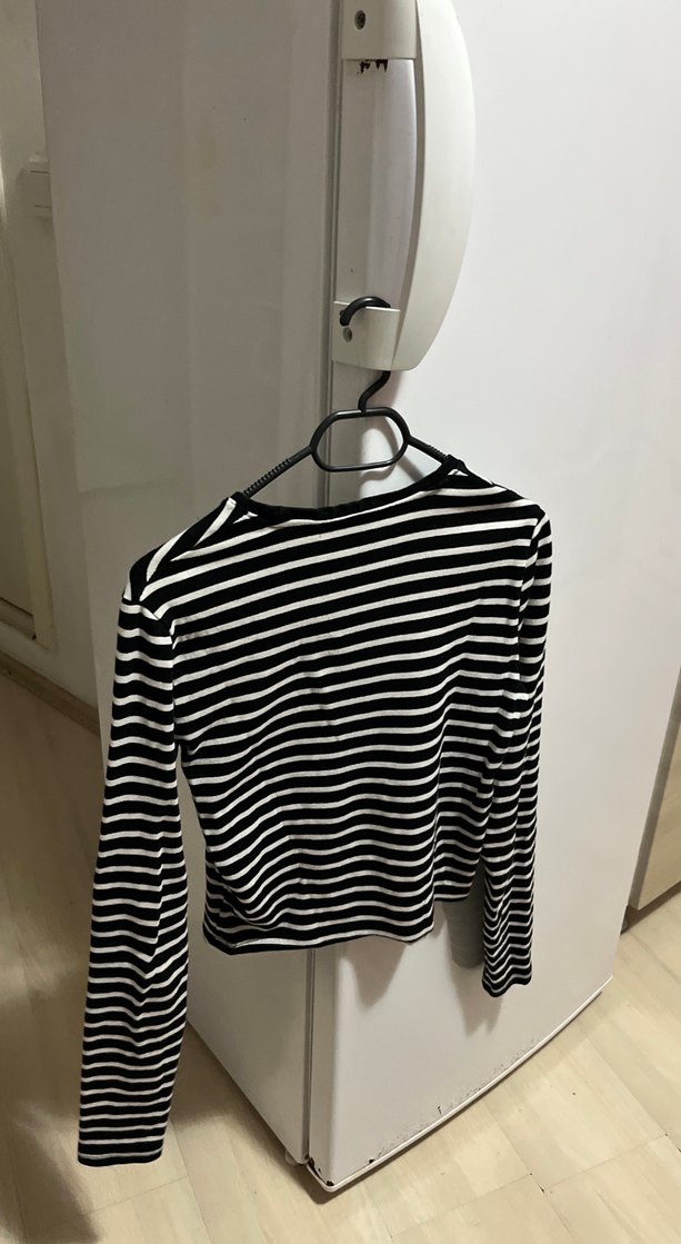 Çizgili Siyah Kadın Uzun Kollu Kazak - Görsel 3