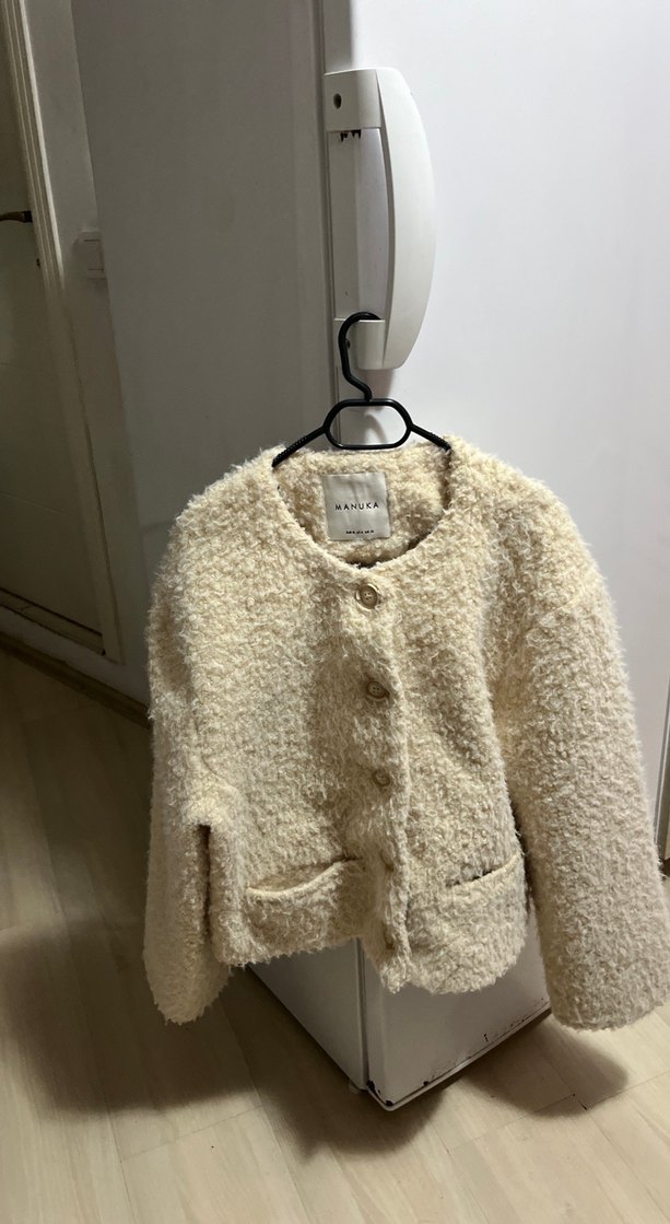 Beyaz Uzun Kollu Midi Yün Puff Mont - Görsel 2