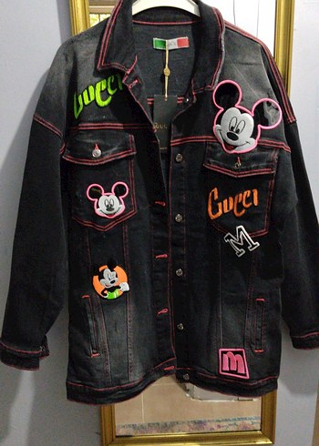 Gucci Mickey Mouse Detayli Siyah Denim Kot Ceket