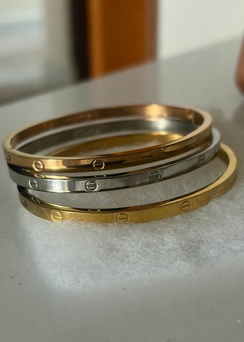 Cartier Minimal Altin Gumus Metal Bileklik Seti