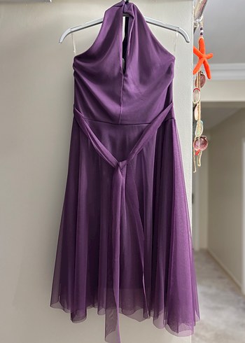 Mor Drapeli Midi Abiye Elbise - Görsel 2