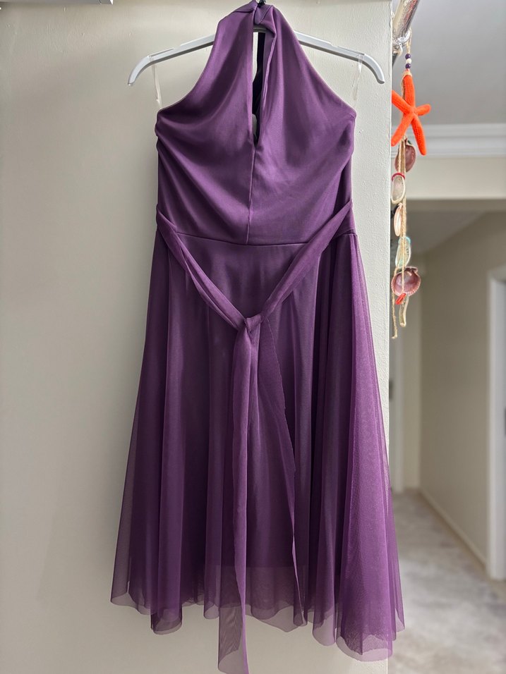 Mor Drapeli Midi Abiye Elbise - Görsel 2