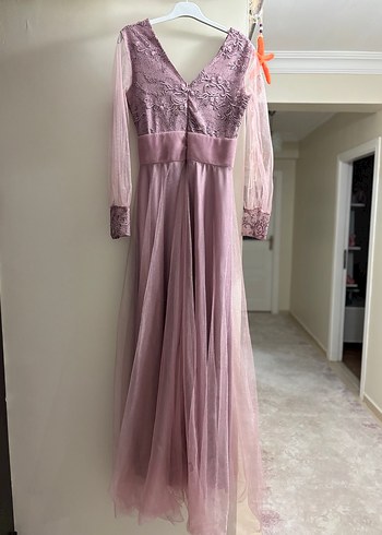 Pembe Drapeli Uzun Abiye Elbise - Görsel 2