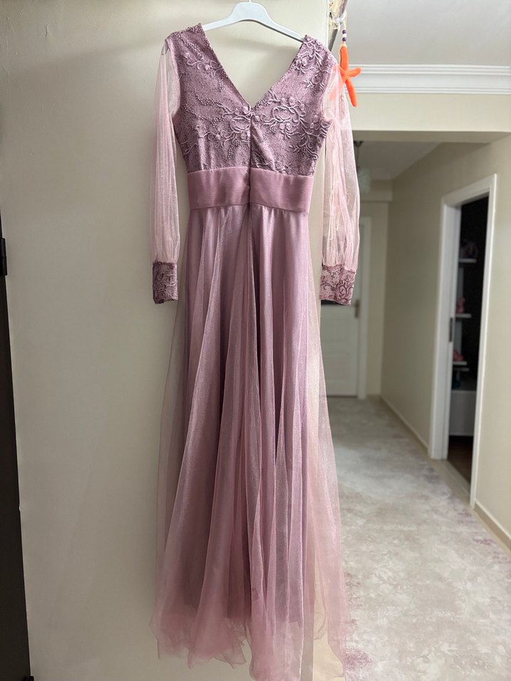 Pembe Drapeli Uzun Abiye Elbise - Görsel 2