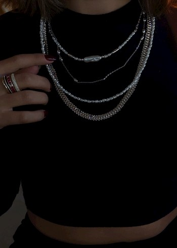 Gri Zincir Detaylı Midi Boy Sokak Stil Kolye - Görsel 2