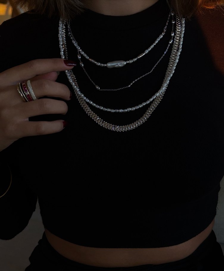 Gri Zincir Detaylı Midi Boy Sokak Stil Kolye - Görsel 2