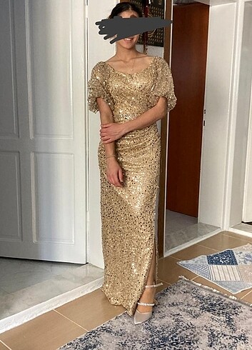 Abiye Payetli gold abiye
