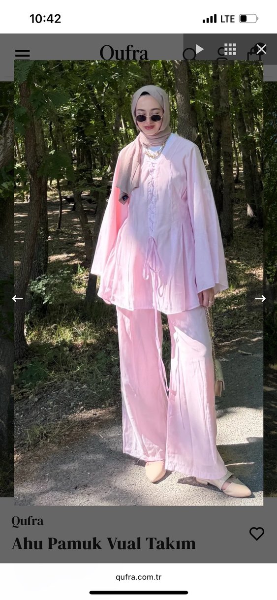 Pembe Uzun Keten Kadın Takım - Görsel 2