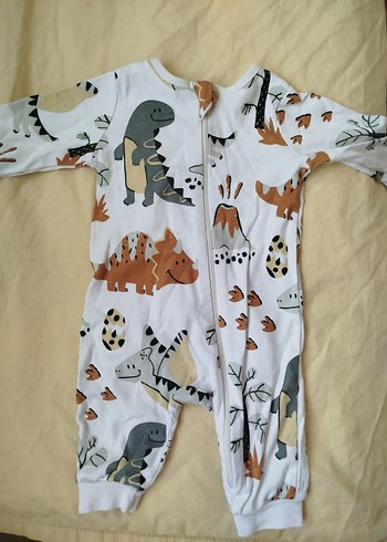 Fermuarlı Uzun Kollu Dinozor Desenli Erkek Bebek Tulumu