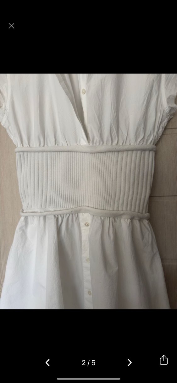 Kemer Detaylı Midi Beyaz Keten Elbise - Görsel 2