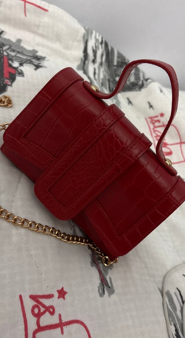 Kırmızı Deri Zincir Detaylı Kadın Çanta - Görsel 2