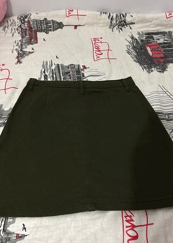 Düğmeli Koyu Haki Mini Etek - Görsel 2