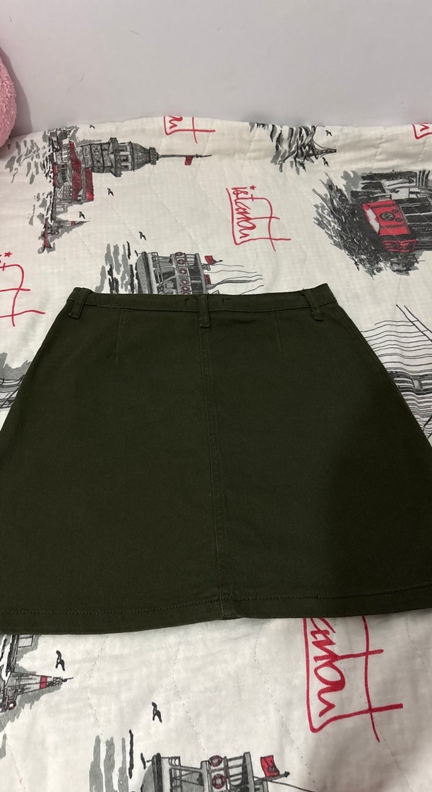 Düğmeli Koyu Haki Mini Etek - Görsel 2