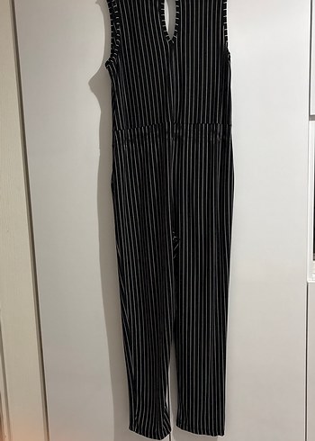 Siyah Çizgili Uzun Kadın Tulum - Görsel 2