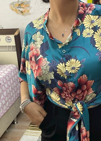 Çiçek Desenli Bohem Kısa Kollu Kadın Bluz - Görsel 2