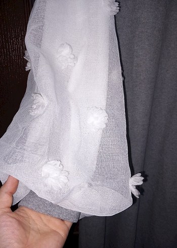 Diğer Gri Boğazlı Örme Elbise Beyaz Balon Kollu