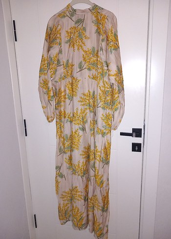 Bohem Uzun Sarı Keten Elbise - Görsel 5