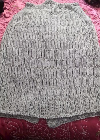 Uzun Gri Bohem Örgü Kadın Yelek - Görsel 2