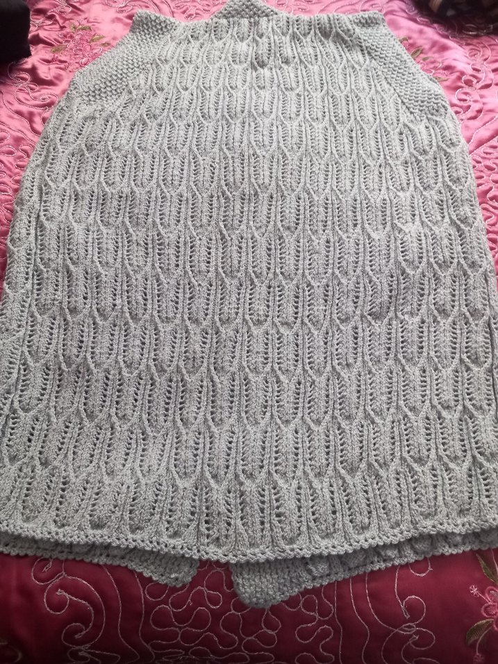 Uzun Gri Bohem Örgü Kadın Yelek - Görsel 2