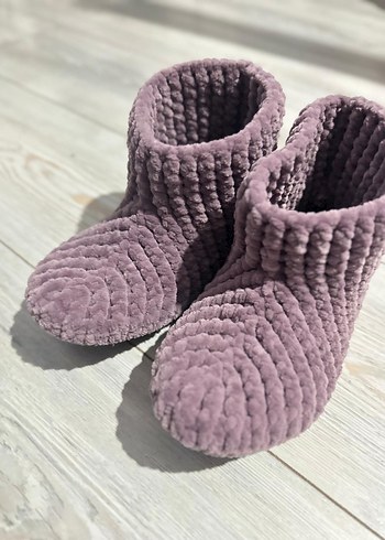 Kızlar için Mor Örgü Sıcak Ev Terliği - Görsel 2