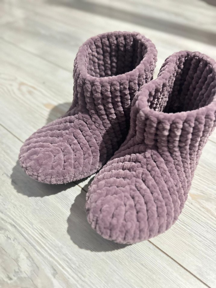 Kızlar için Mor Örgü Sıcak Ev Terliği - Görsel 2