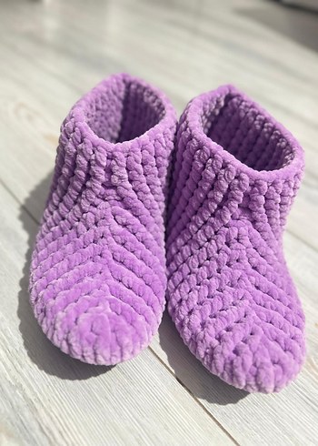 Kız Çocuk Mor Örgü Sıcak Ev Terliği - Görsel 2