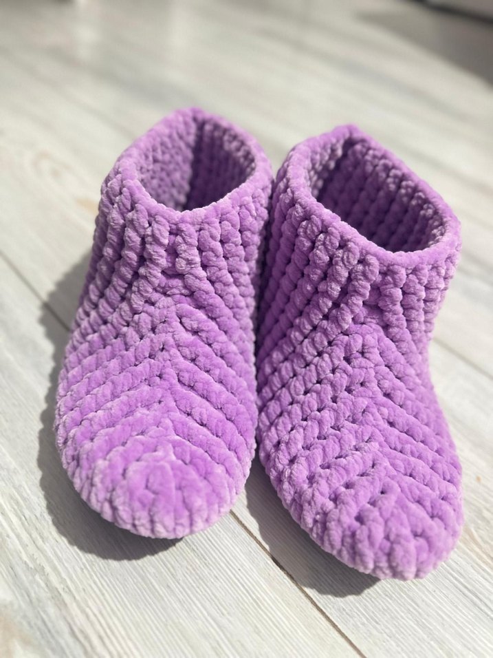 Kız Çocuk Mor Örgü Sıcak Ev Terliği - Görsel 2