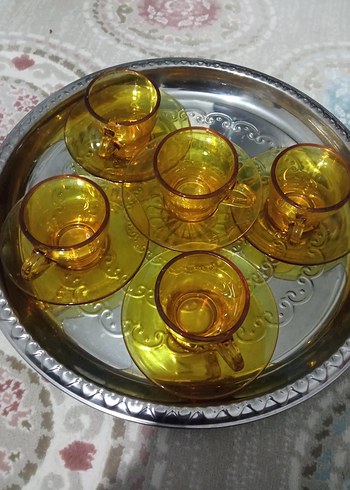 Sarı Cam Fincan ve Tabak Seti - Görsel 6