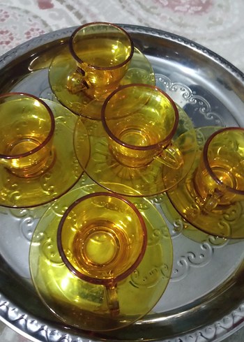 Sarı Cam Fincan ve Tabak Seti - Görsel 4