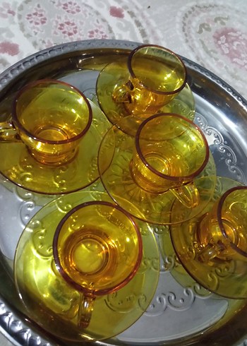 Sarı Cam Fincan ve Tabak Seti - Görsel 5