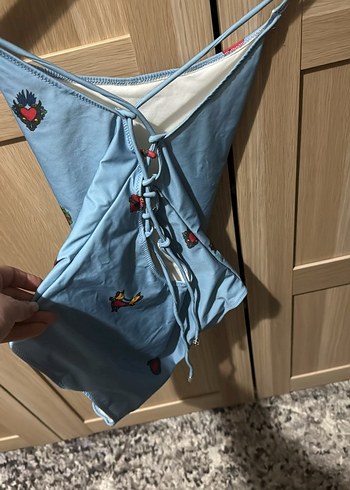 Nakışlı Mavi İnce Askılı Mayo - Görsel 2